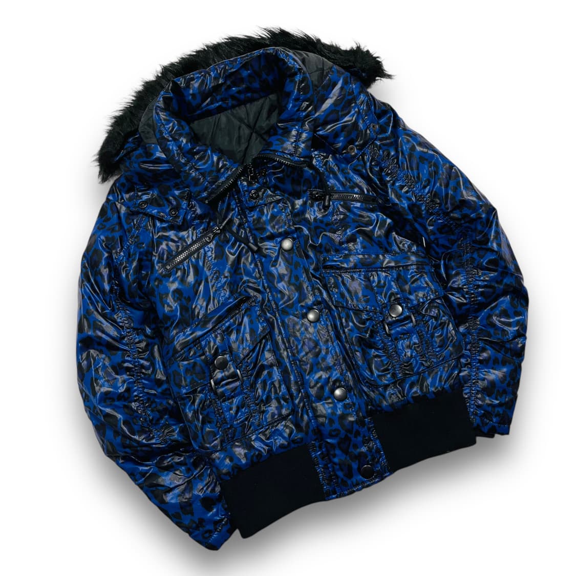 펑크 Grazie y2k 아티 블루 레오파드 후디 패딩 자켓 상품이미지1