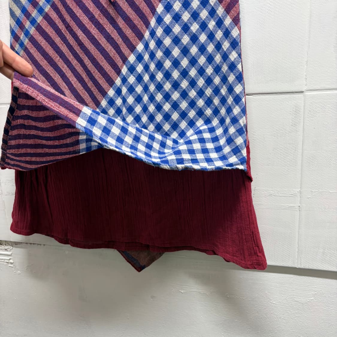 Pyumosso 코튼 체크 레이어트 롱 스커트 JPN  상품이미지4