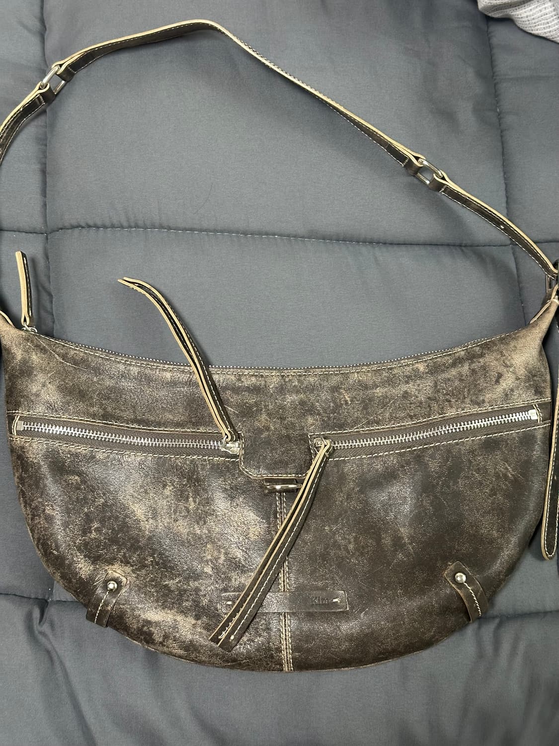 [OS] 마뗑킴 지퍼 레더 라운드백 브라운 상품이미지2