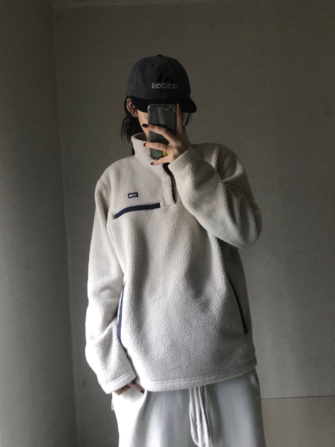 노페 아이보리 버튼 후리스 탑 상품이미지1