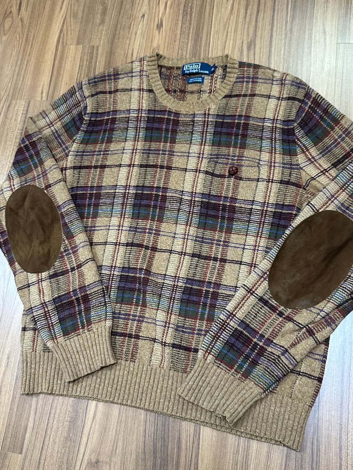 폴로 랄프로렌 엘보우패치 캐시미어 체크 스웨터 XL(loose 100)  상품이미지4