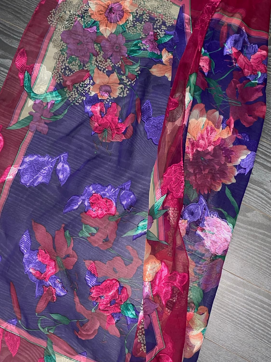 오리엔탈 동양 핑크퍼플 플라워 플로럴 시스루 스카프 페어리 상품이미지2