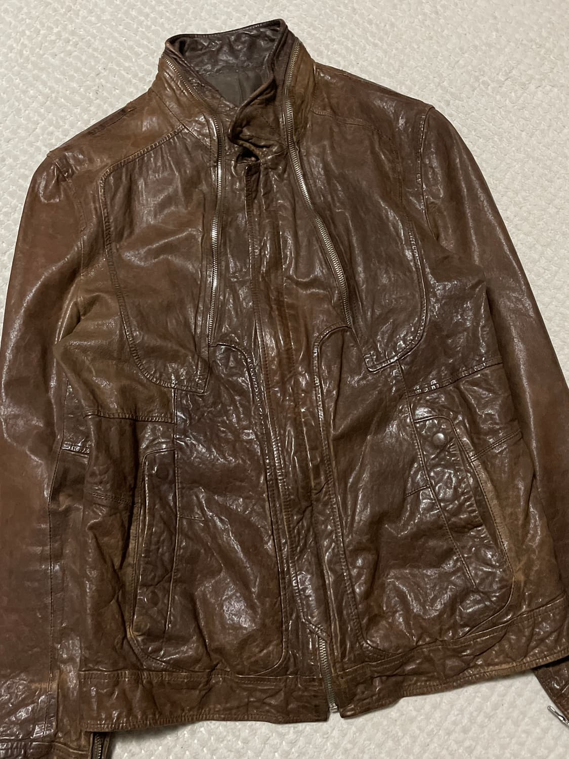 광희시장 웨스턴 무드 램스킨 양가죽 레더 자켓 브라운 상품이미지6