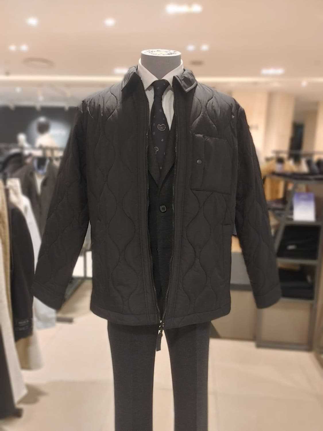 [100] 킨록 경량패딩 셔츠 셔켓 집업 블랙 깔깔이 옴므 정장 검정 상품이미지6