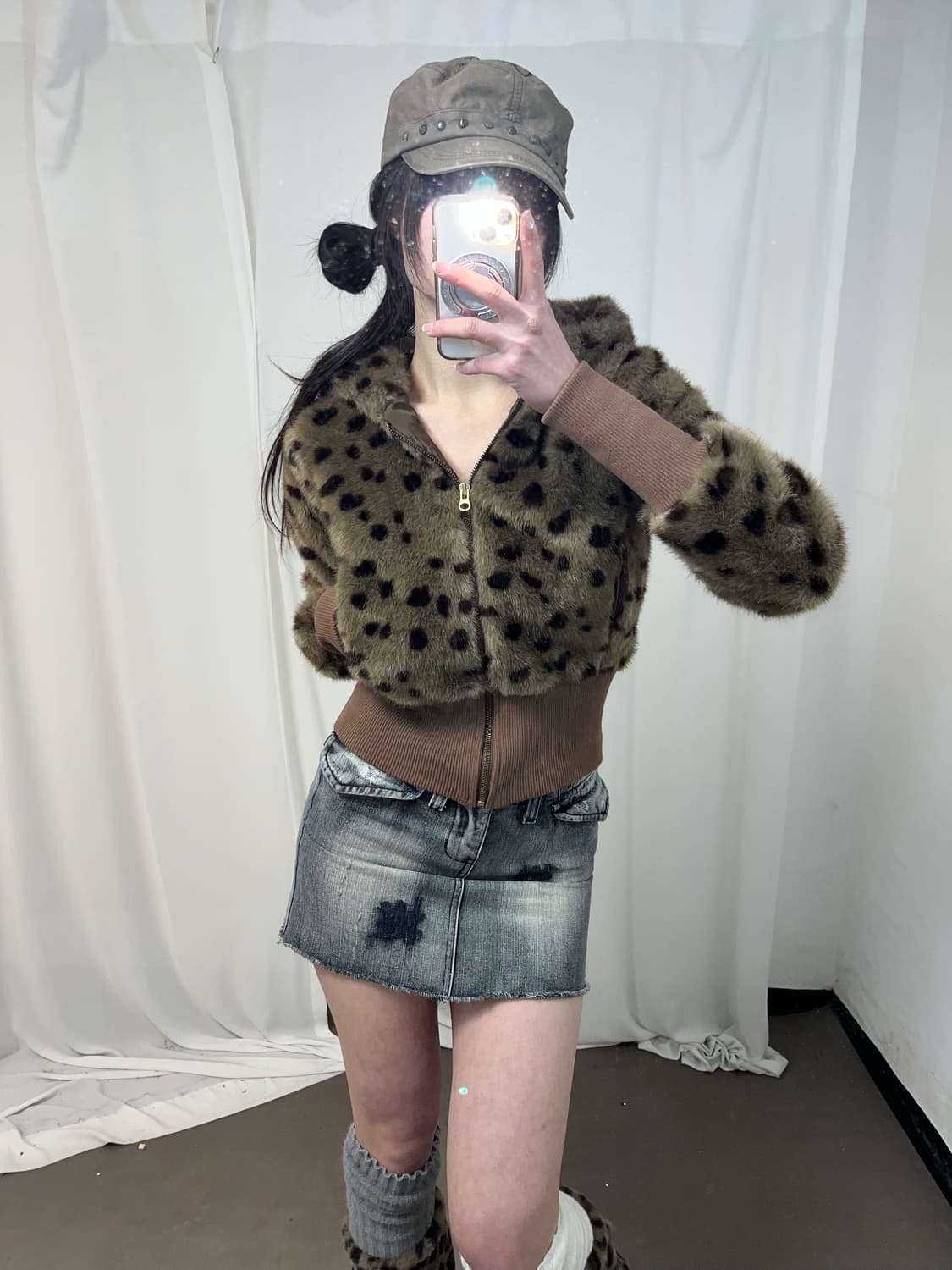 갸루 레오파드 퍼 후드집업  상품이미지3