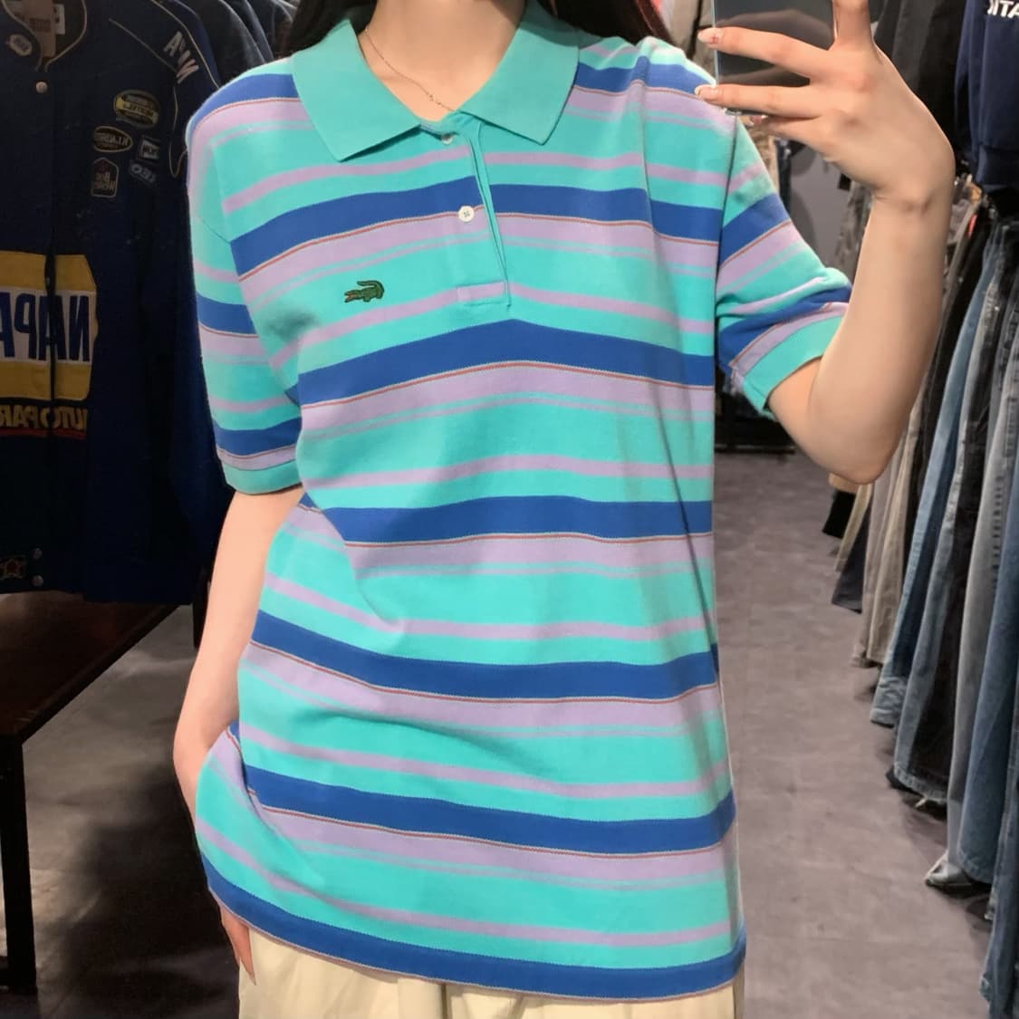 [IM] 라코스테 스트라이프 반팔 피케 셔츠 민트 상품이미지4