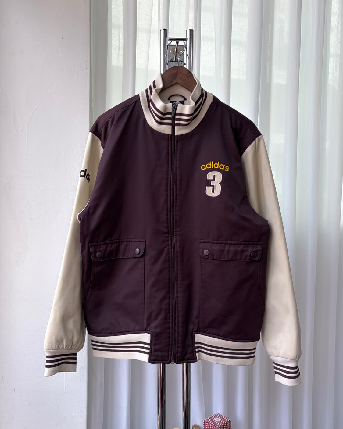 [L]아디다스 올드스쿨 버건디 크림 블루종 자켓 상품이미지3