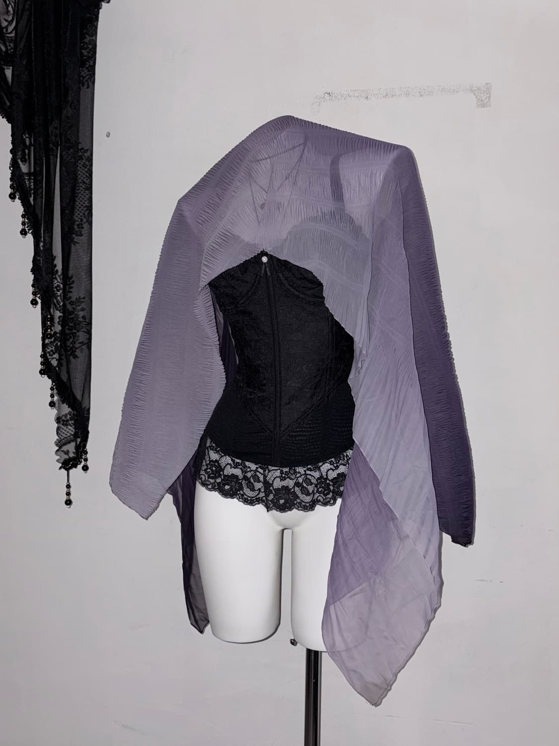 희귀 퍼플 그라데이션 쉬폰 목도리 고스 로리 다크로맨틱 보라 상품이미지3