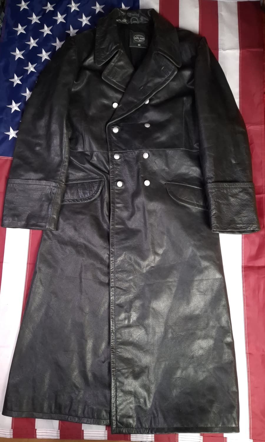 WW2 대전용 MIL-TEC 복각 독일군 장교 리얼레더 트렌치코트 상품이미지1
