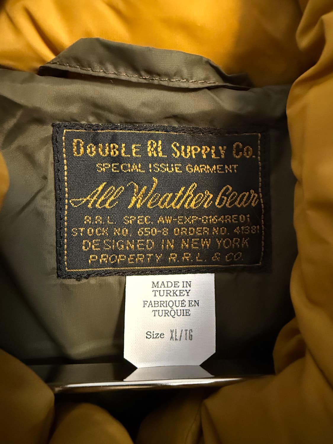 RRL Quilted Hood Padding Yellow XL 상품이미지2