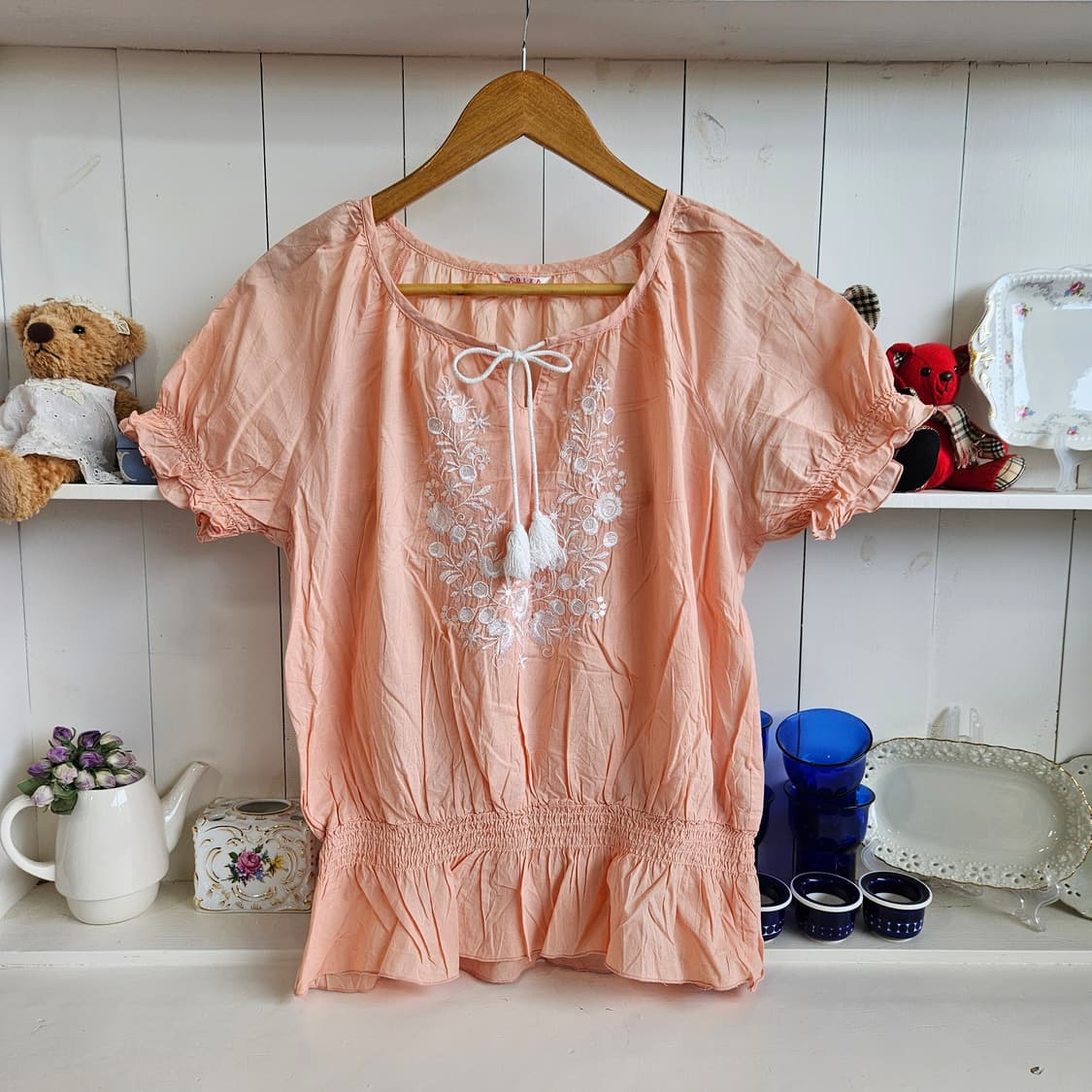 콜자 하구미  피치 자수 블라우스 상품이미지1