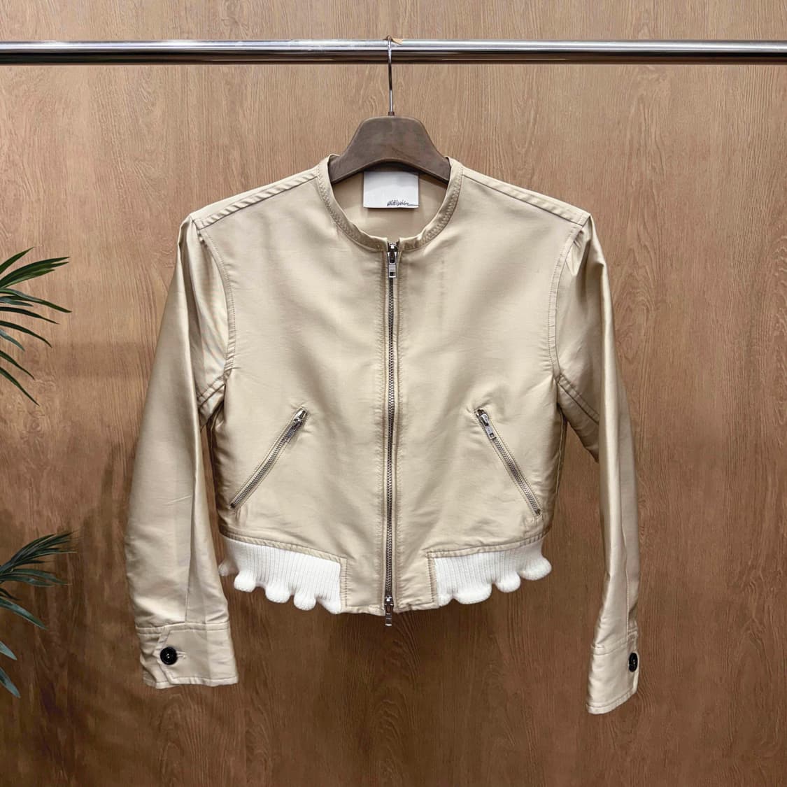 3.1 필립림 크롭 집업 자켓 라운드넥 프릴 밑단 디테일 베이지 상품이미지1