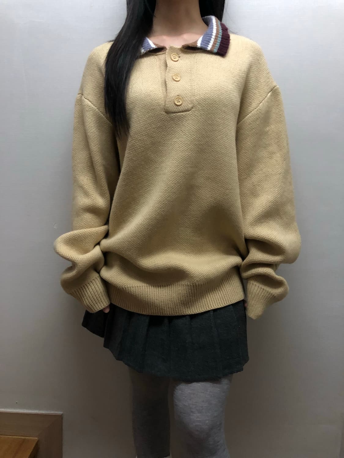 빈티지 옐로우 스트라이프 카라 니트 상품이미지5