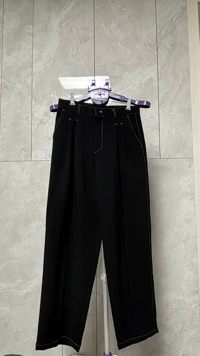 투턱 와이드 스티치 슬랙스 블랙(m) 상품이미지4