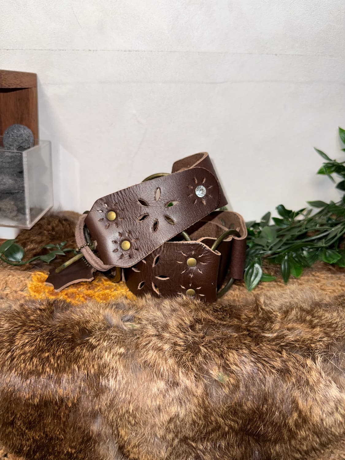 Brown bohemian flower cubic ring belt 상품이미지1