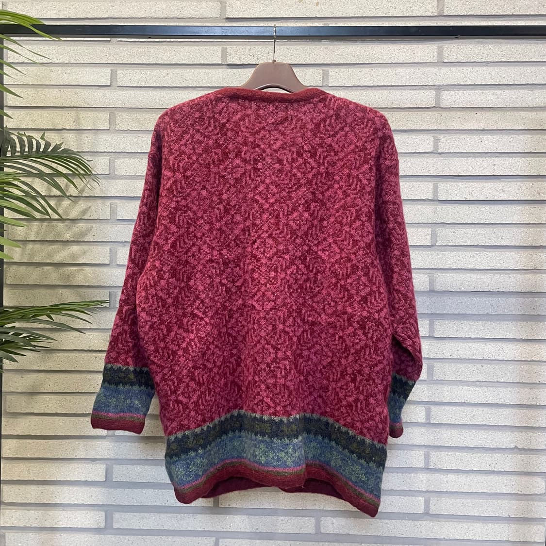 USA VINTAGE 노르딕 니트 가디건 로즈 패턴 투포켓 디테일 핑크 상품이미지3