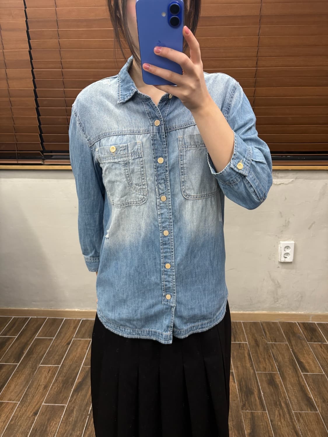 썰스데이 아일랜드 체인 스티치 웨스턴 데님 셔츠 상품이미지5