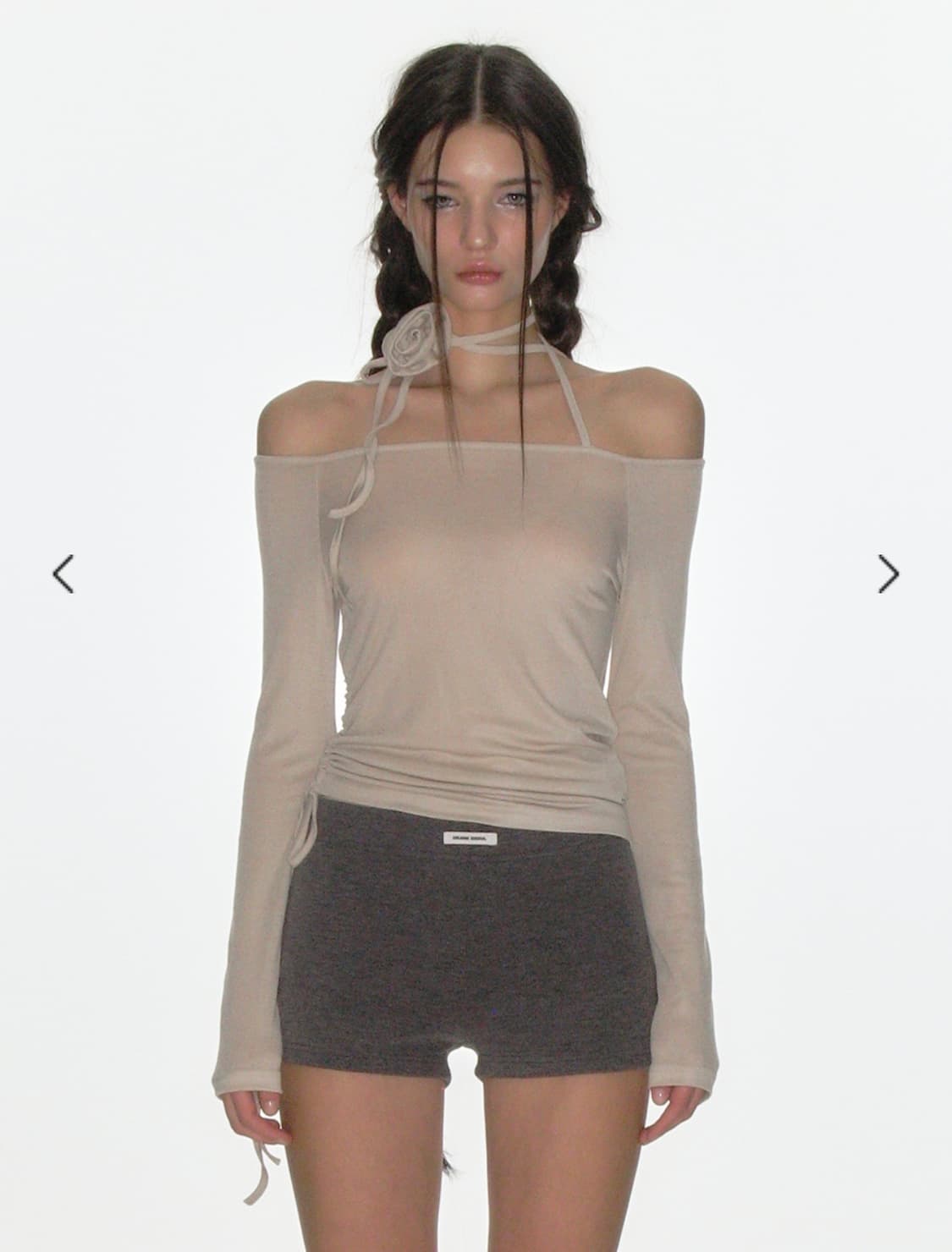 크랭크 로즈 스트링 오프숄더탑 베이지 롱슬리브리스 상품이미지1