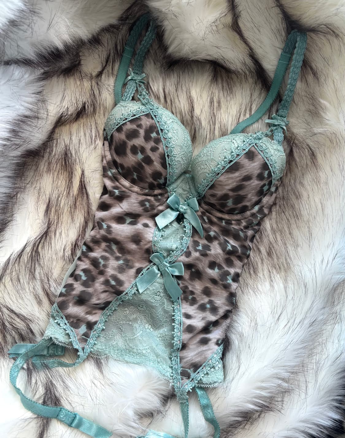 빈티지 갸루 에블린 민트 레오파드 코르셋 75A 상품이미지1