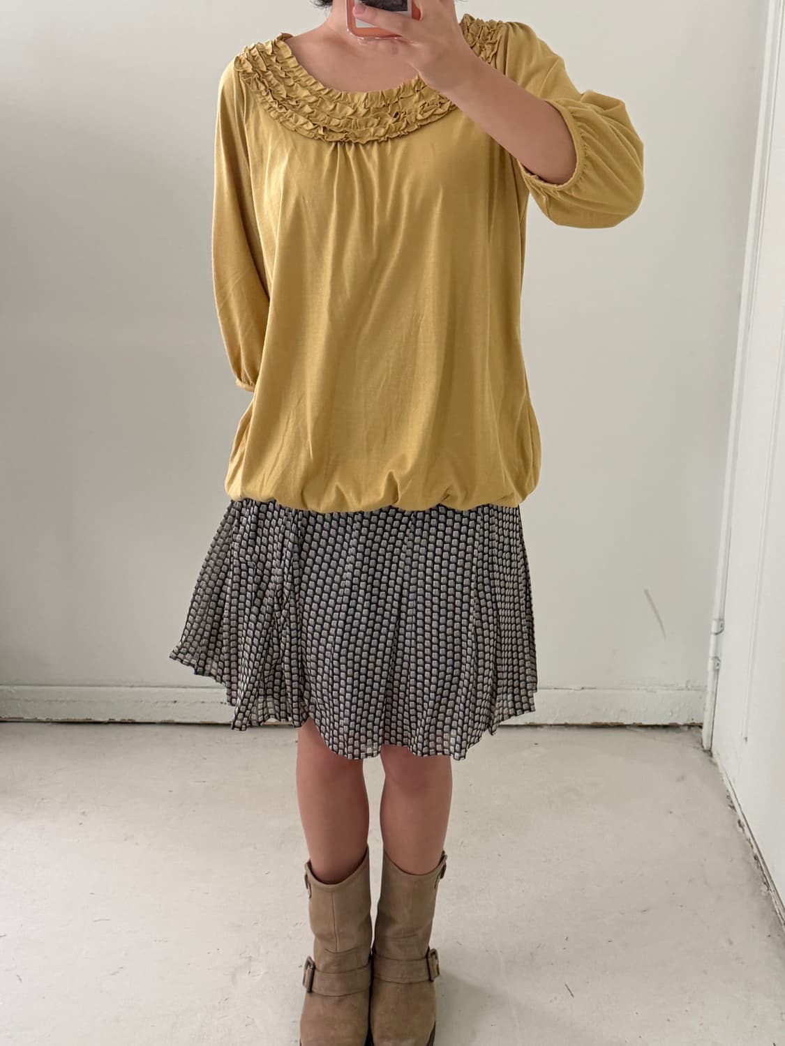 일본빈티지 엘로우 프릴 롱슬리브 상품이미지2