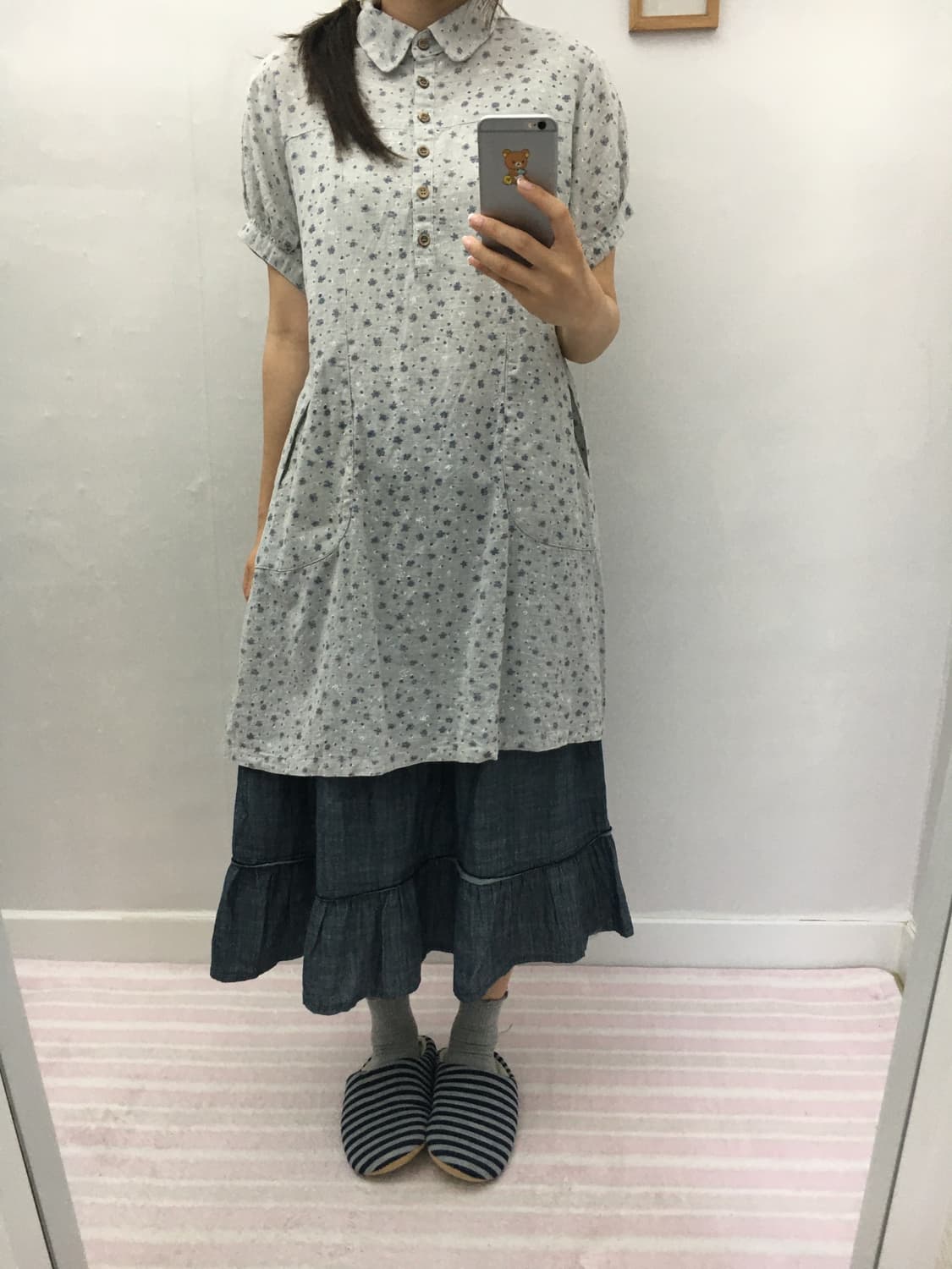 그레이 플라워 카라 원피스 상품이미지2