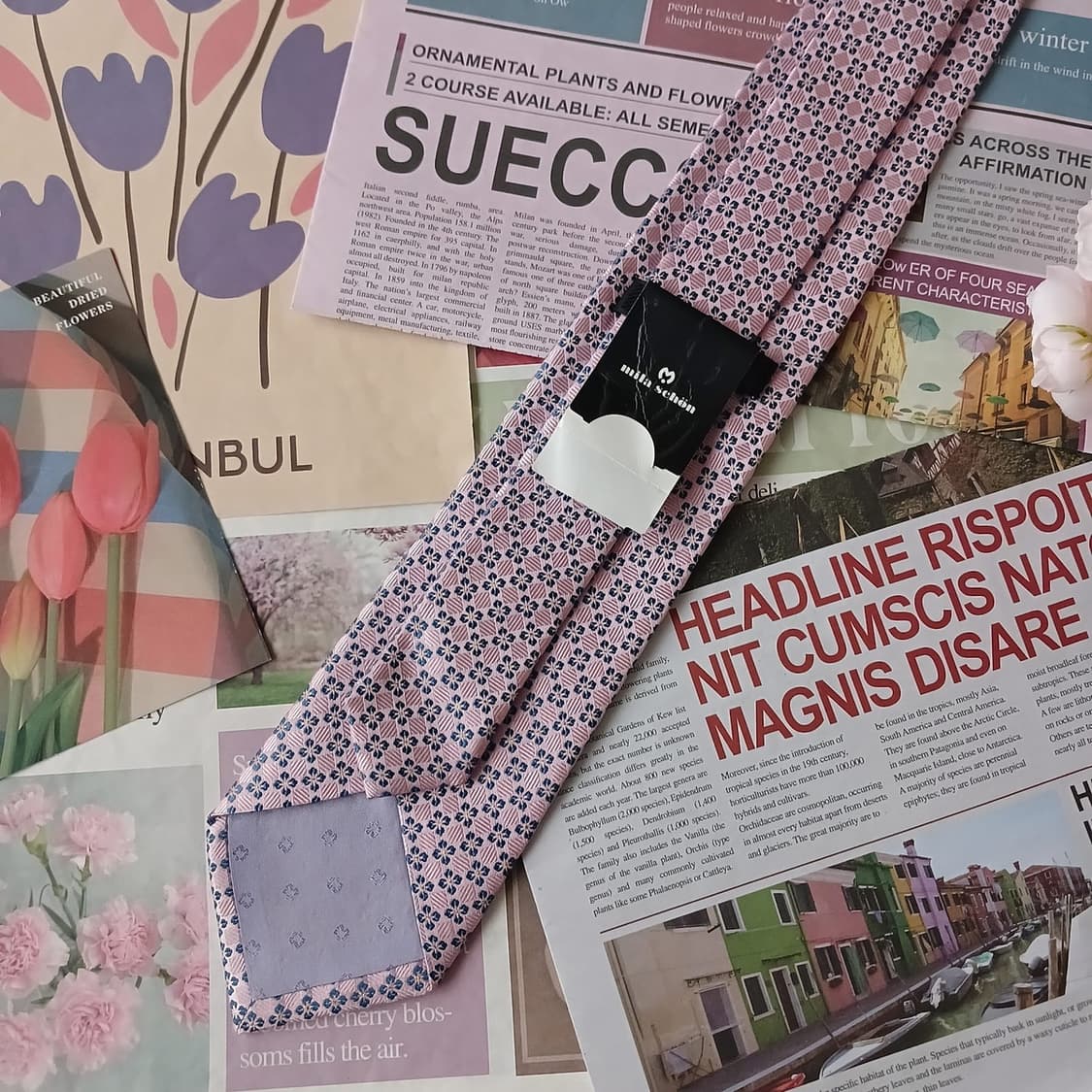 밀라숀 실크 핑크 플라워 패턴 넥타이 8.4cm 새상품 A19313
 상품이미지4