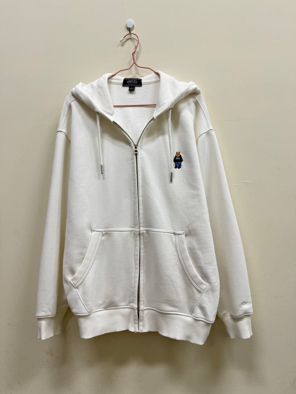 후아유 베어 화이트 후드집업 상품이미지1