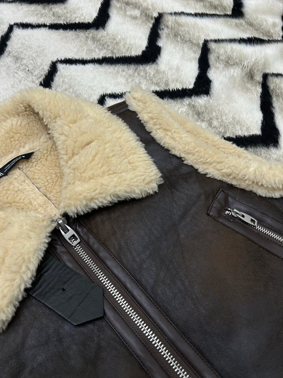 [2XL]ZARA 크롭 무스탕 자켓/브라운 상품이미지1