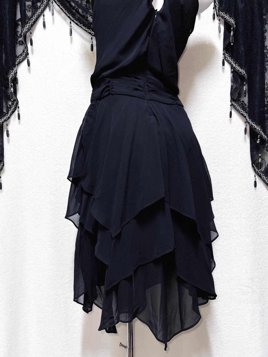 로맨틱고딕 고스 갸루 비즈 홀터넥 나시 언발 쉬폰원피스 파티드레스 연말 상품이미지10