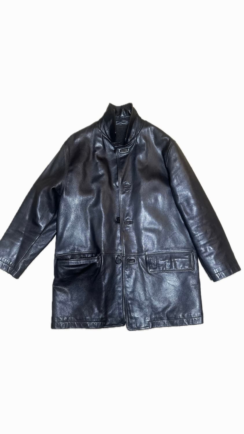 생로랑 중기장 레더자켓 상품이미지1