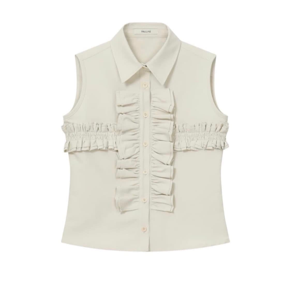 새거)폴린느 pauline 슬리브리스 러플 더블 셔츠 코이세이오 미스치프 상품이미지1