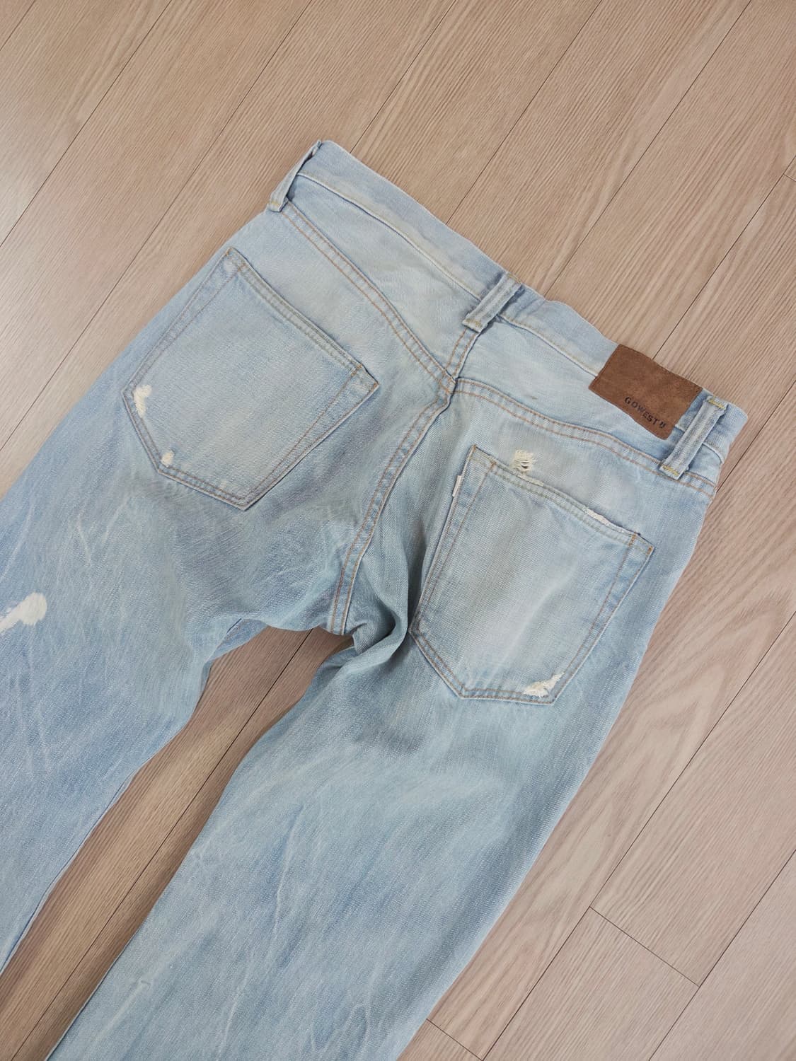 고웨스트 라이트 블루 슬림 스트레이트 데님 팬츠 상품이미지8