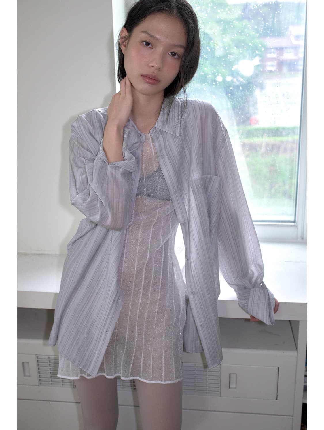새상품:)오버듀플레어OVERSIZED TEXTURED SHIRT_GREY 상품이미지7