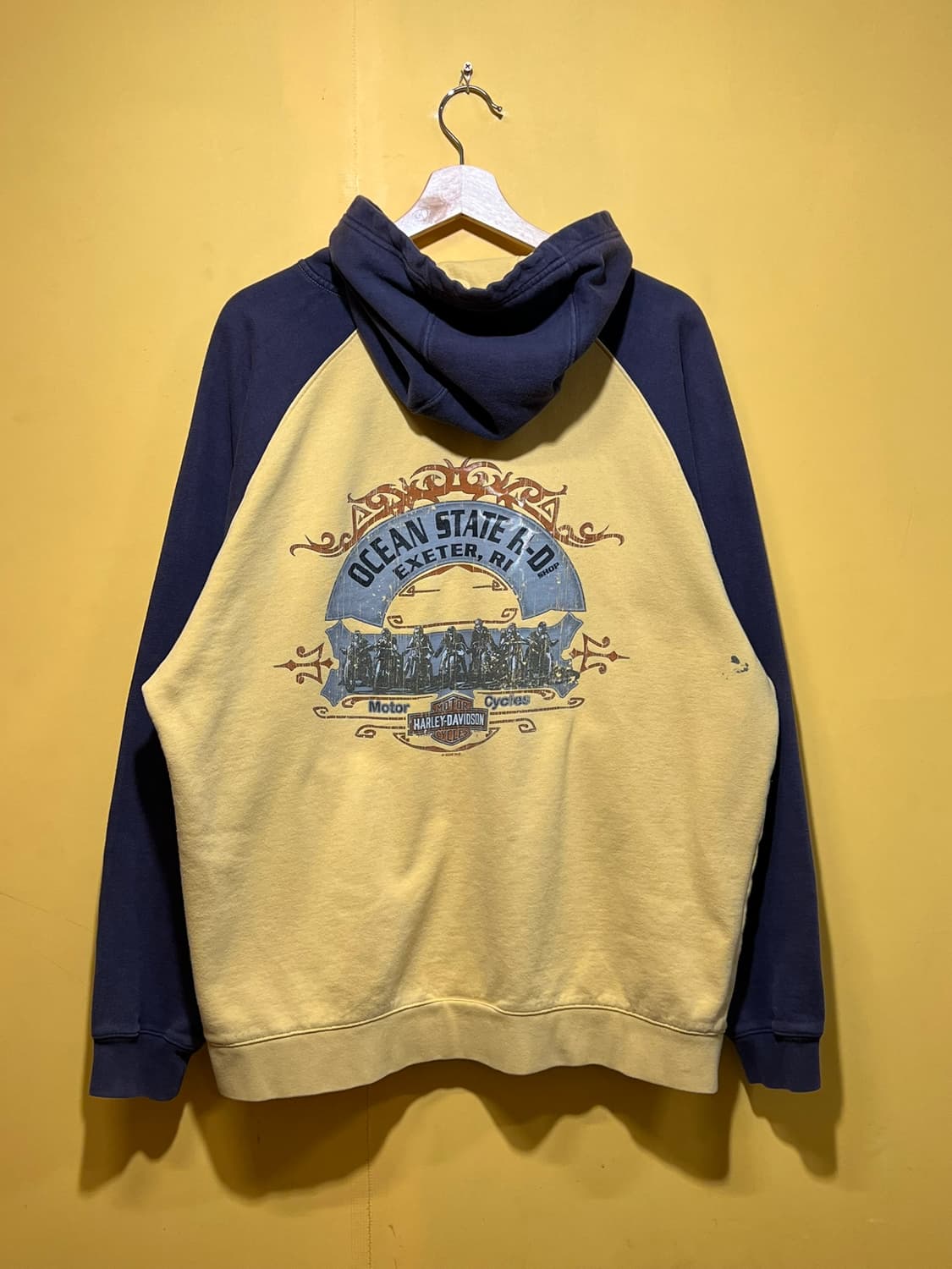 00s [L] 할리데이비슨 레전더리 래글런 배색 후드티셔츠 상품이미지9