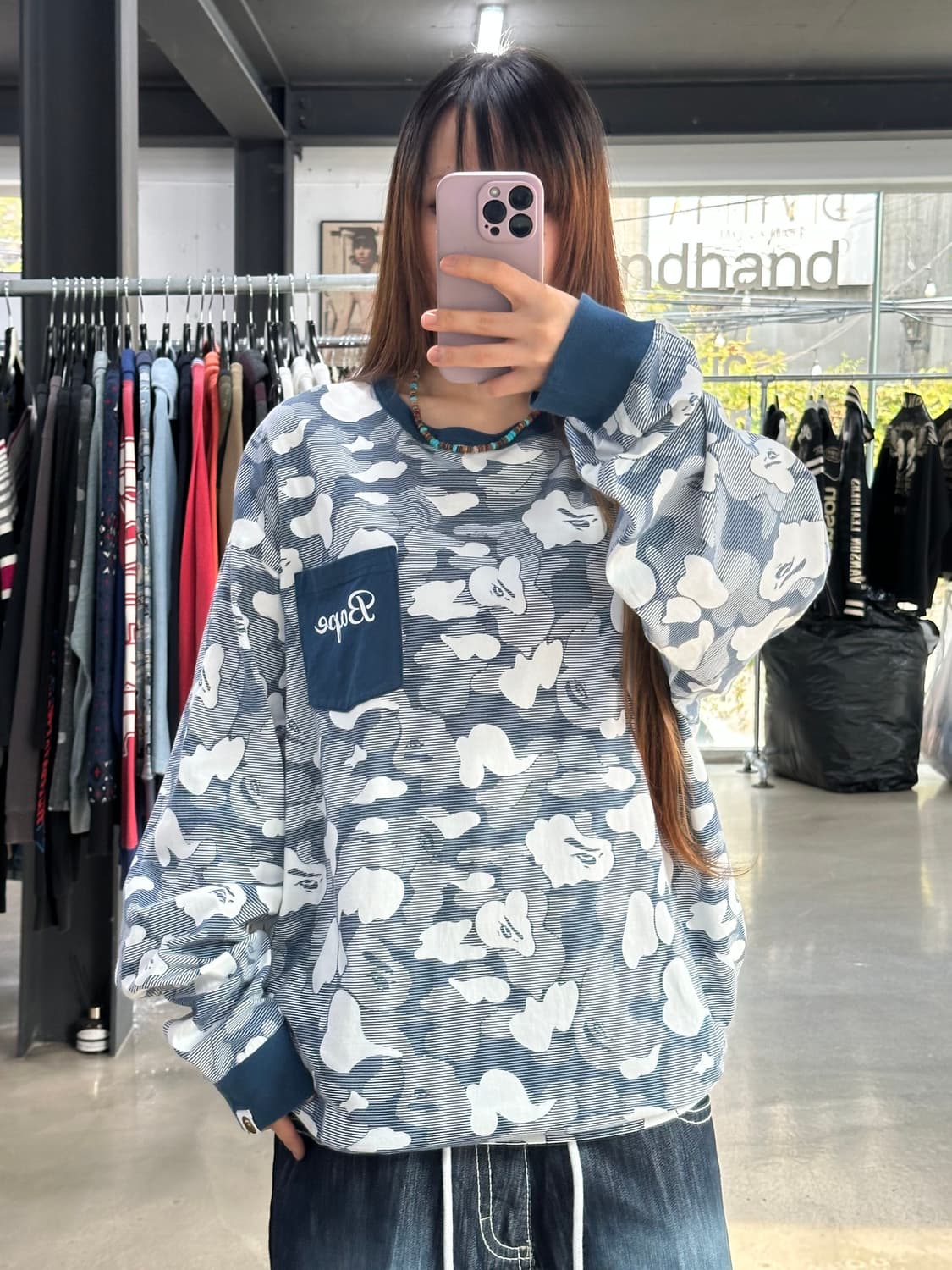 베이프 ABC 카모 포켓 롱슬리브긴팔티셔츠 상품이미지1