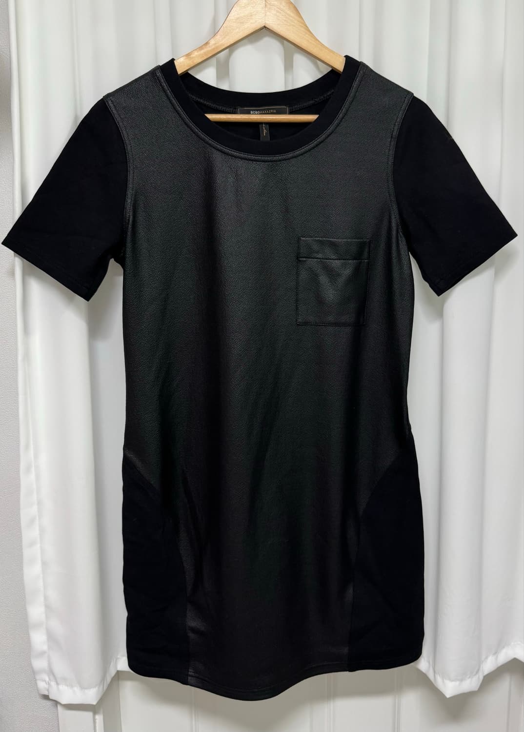 BCBGMAXAZRIA 블랙 레더 배색 반팔원피스 M 상품이미지4
