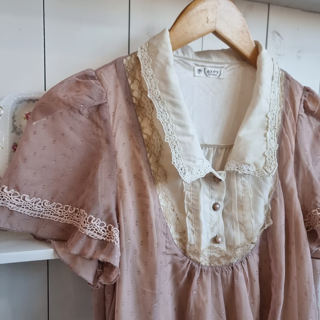 axes femme(액시즈팜) 핑크베이지 레이스 빈티지 원피스 상품이미지3