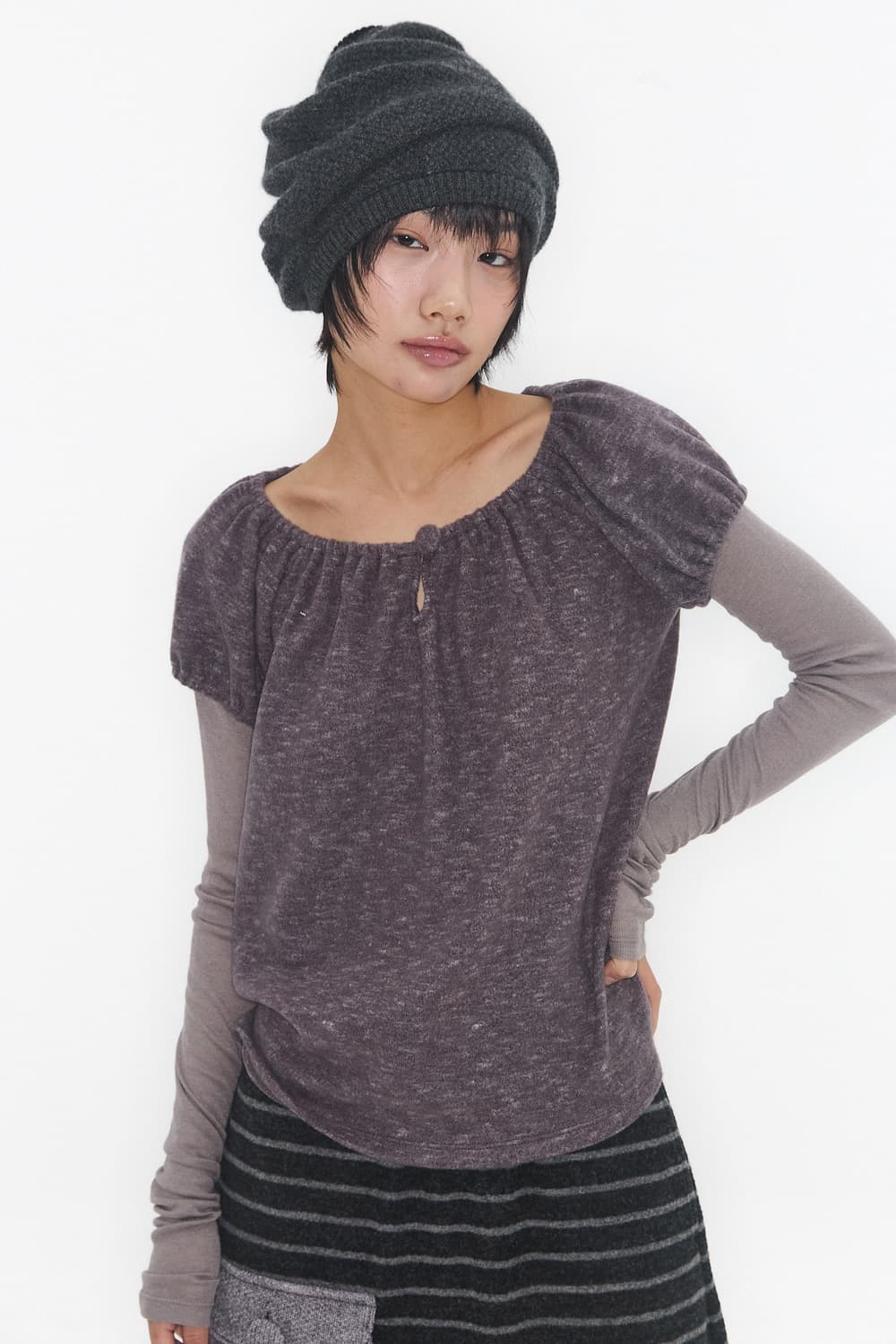 익스파이드걸 니트 비니 차콜 상품이미지4
