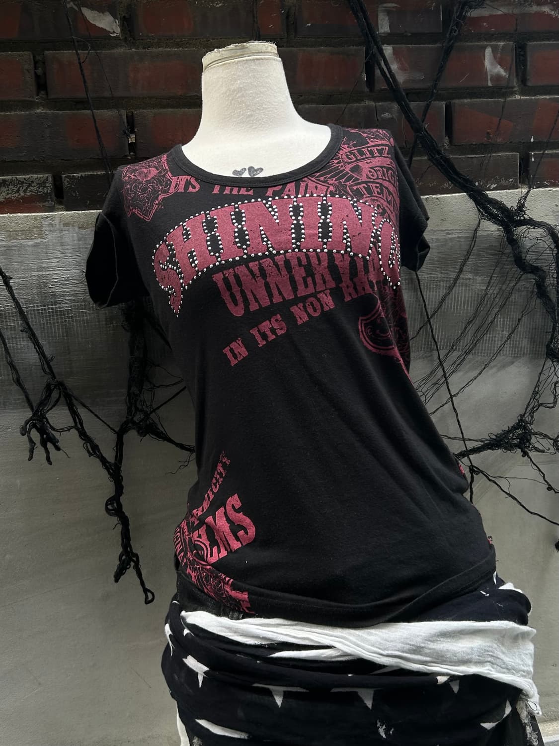*rare design* 00s JPN 펑크 레드 스컬 풀 프린팅 티셔츠 상품이미지2