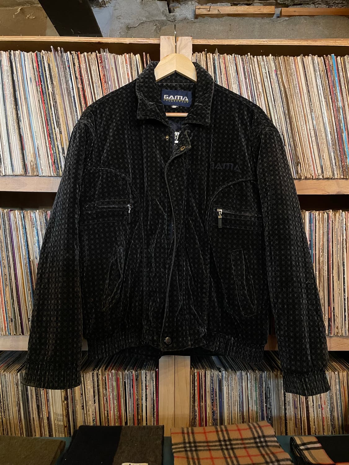 Vtg 블랙 벨벳 코듀로이 패턴 바이커 자켓 상품이미지1