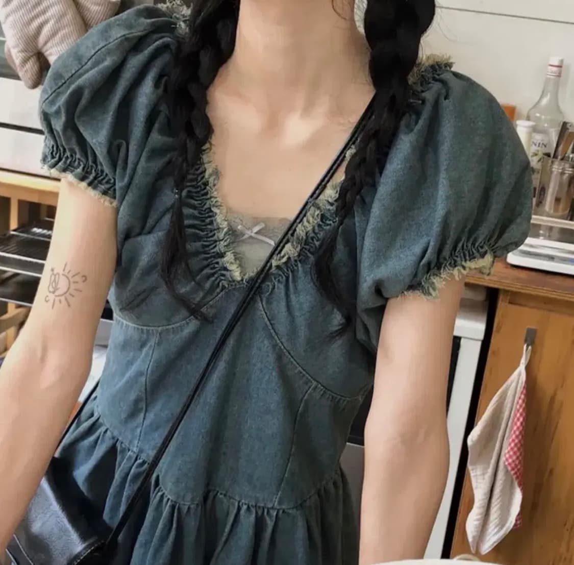 빈블 랑듀퍼프절개데님원피스 상품이미지1
