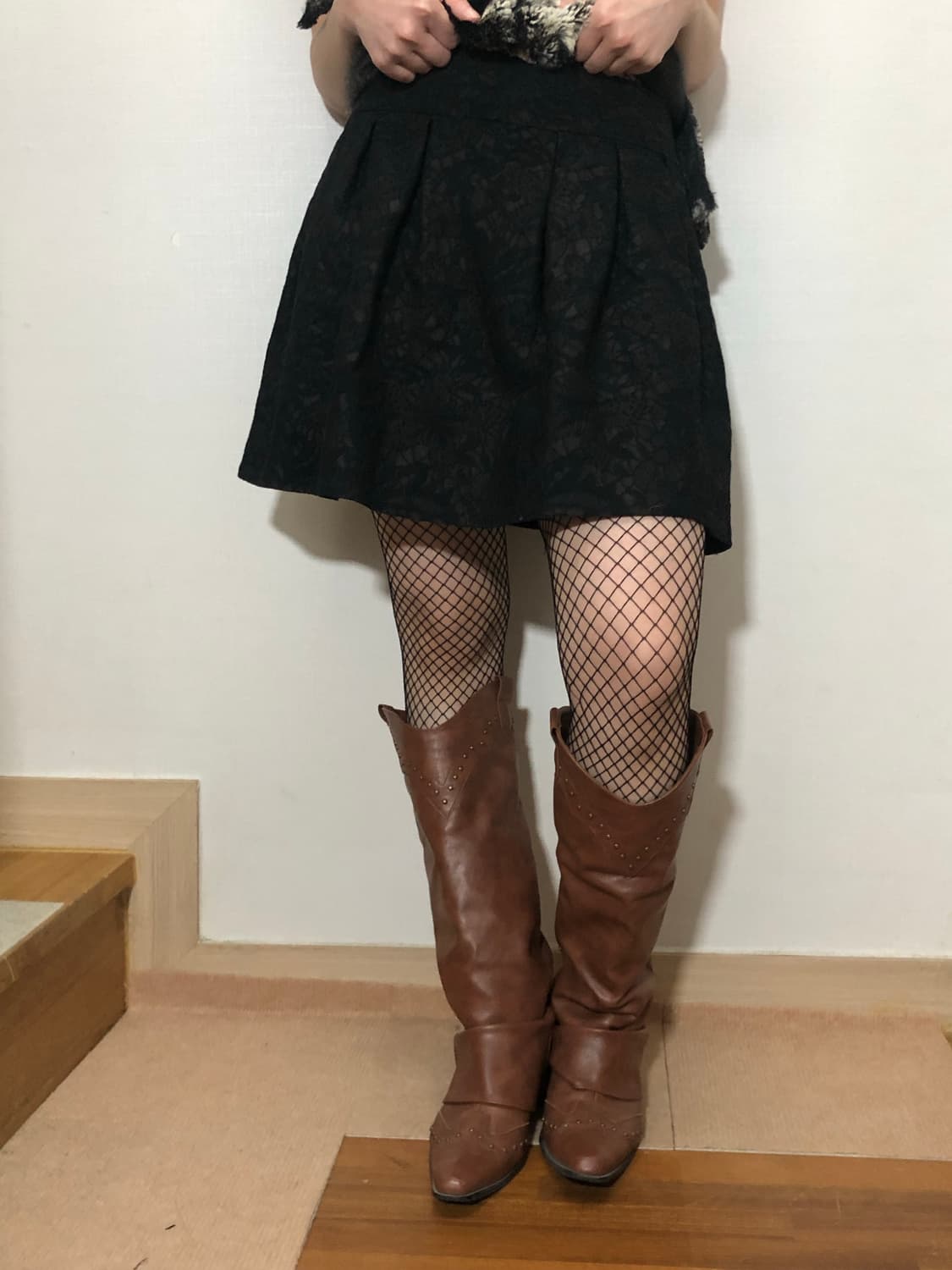 빈티지 블랙 레이스 패턴 미니 스커트 상품이미지3