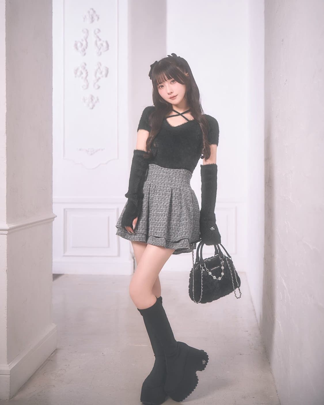 미셸마카롱 라메 트위드 미각 스커트 일브스나걸리양지뢰양산형지뢰계 상품이미지2