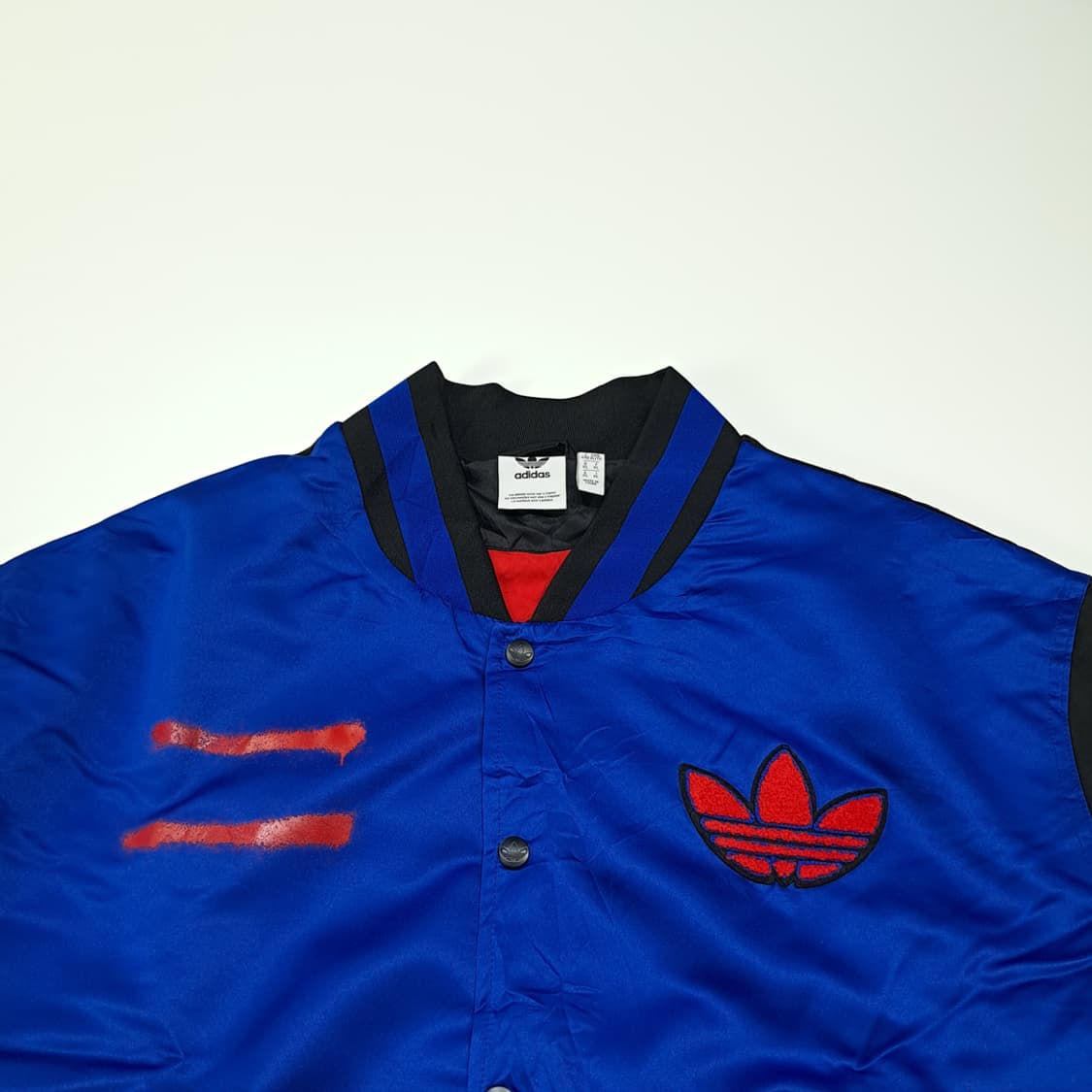 CL301 XL 아디다스 새틴 런디엠씨 패치 블루블랙 자켓 상품이미지2