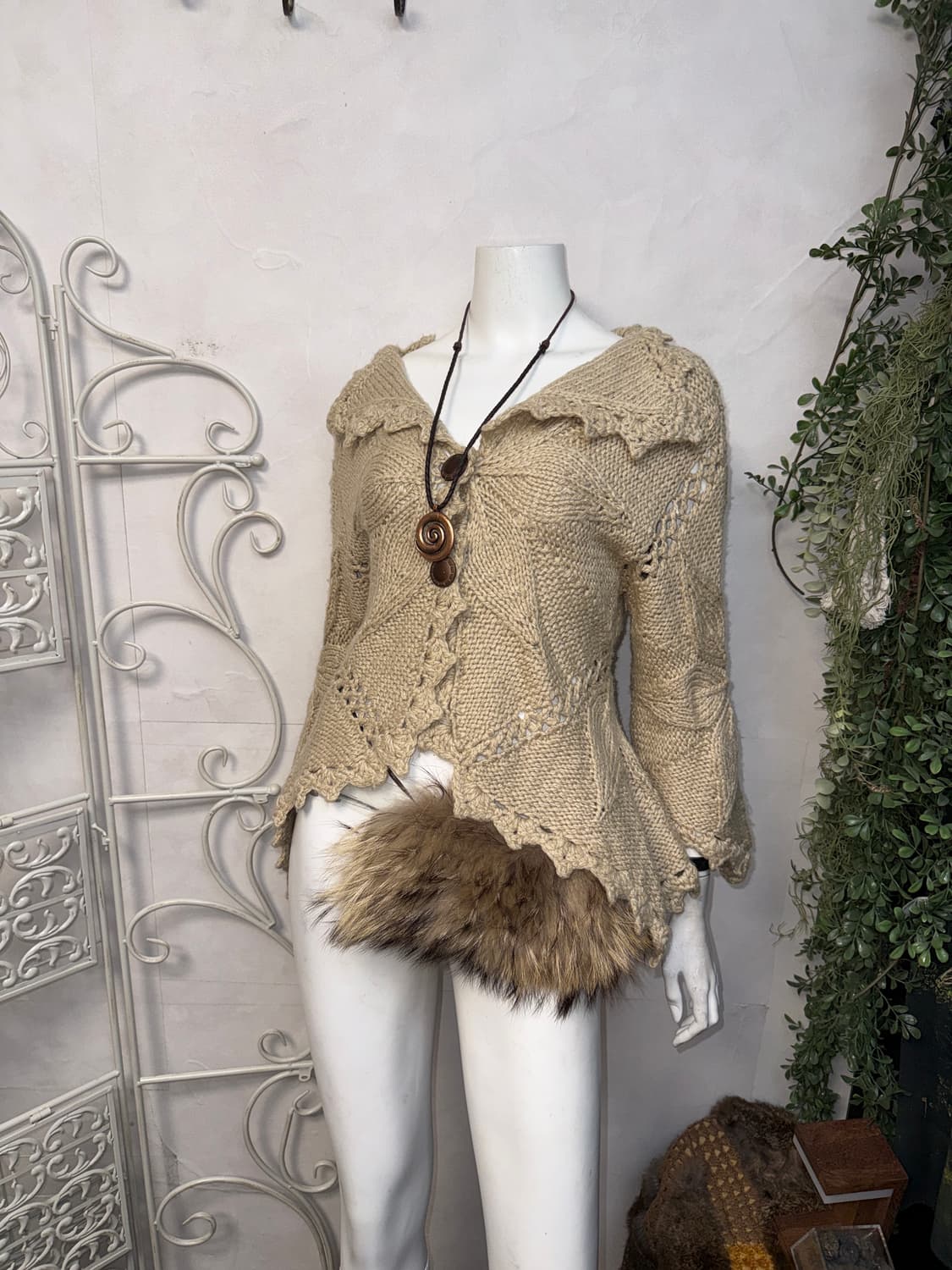 Beige bohemian flower crochet wool 가디건 상품이미지1