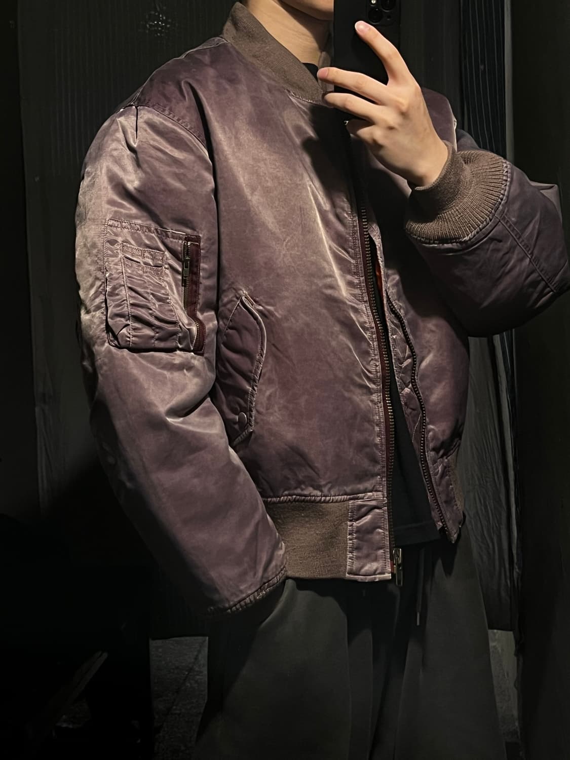 빈티지 피그먼트 퍼플 워싱 암포켓 올드스쿨 스트릿 항공점퍼 마원 MA1 상품이미지7