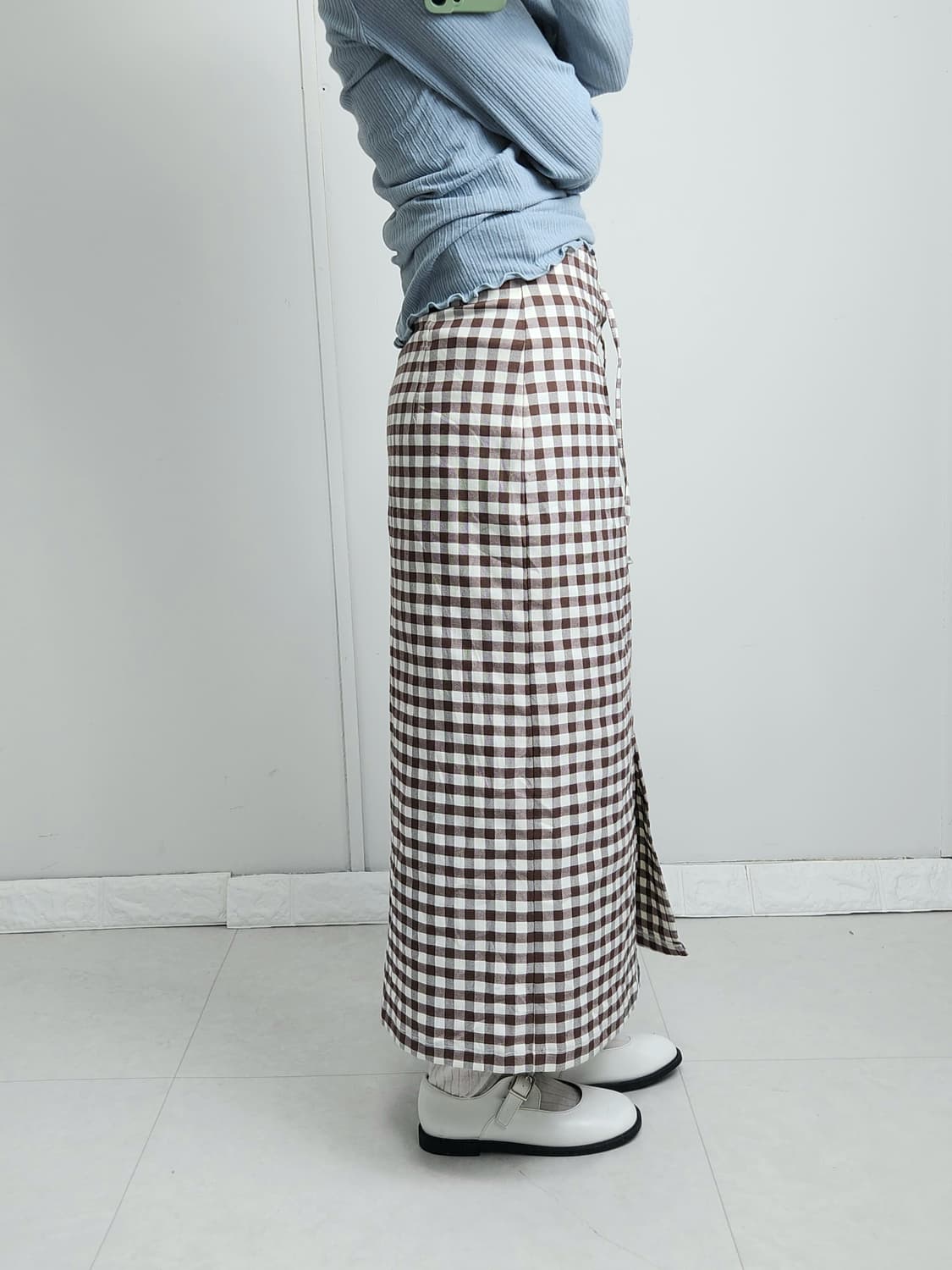 (GU)깅엄 체크 롱 스커트 상품이미지3
