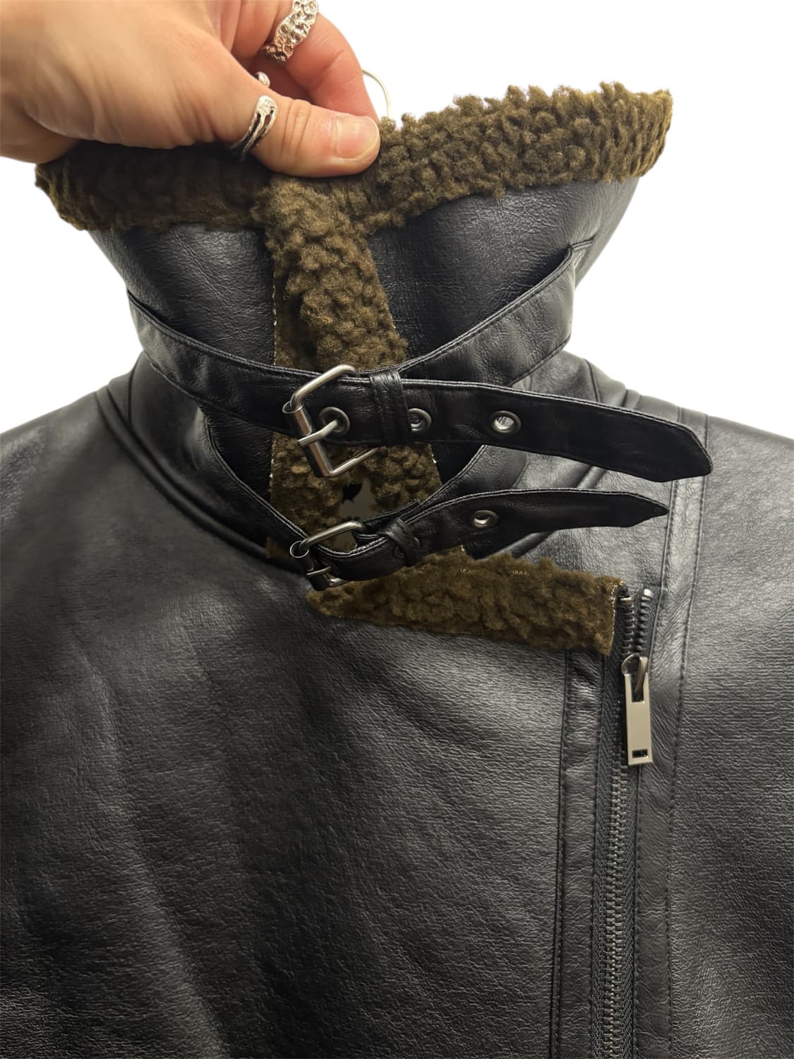 Vintage 페이크 레더 롱코트 상품이미지4