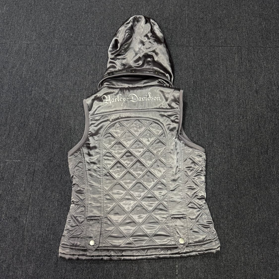 할리데이비슨 크롬 실버 바이커 후드 퀼팅조끼 상품이미지6