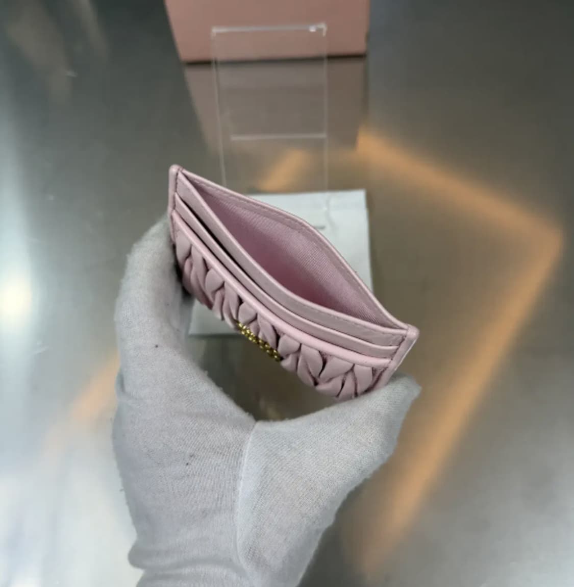 MIU MIU 마테라쎄 금장 나파 레더 카드지갑 핑크 OS 상품이미지3